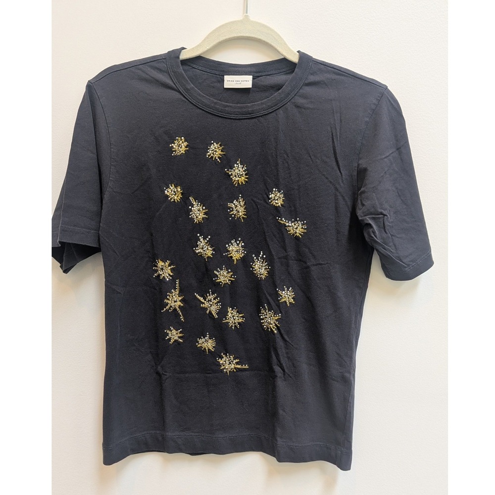 Dries Van Noten Black Embellished Starburst T-Shirt Women's Small Quiet Luxury